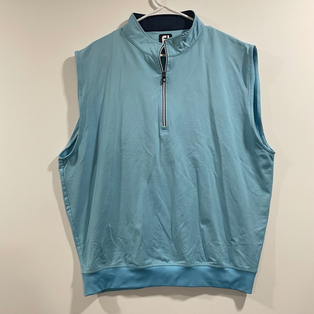 FootJoy Mens Light Blue 1/4 Zip Golf Vest Sleeveless Performance Pullover Size L